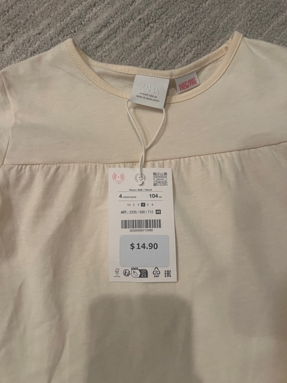 NWT Zara Cream Ruffle Short Sleeve Tee 4 Years | Kids spring summer tops - Picture 2 of 3